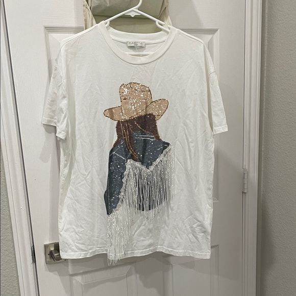 FLEASTYLE Tops - Cowgirl Sequined and Fringed T-Shirt